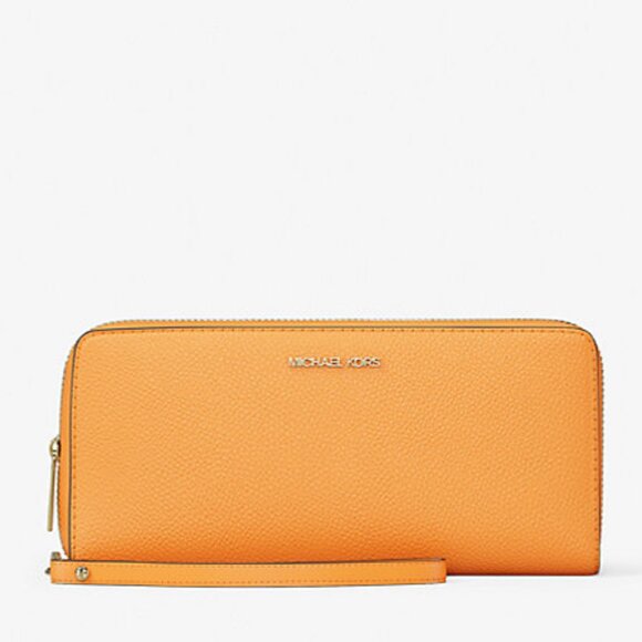 New Michael Kors Jet Set Large Travel Continental Wallet Leather Pop Orange - Picture 1 of 4